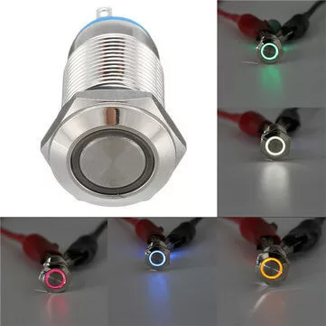 Fém vízálló nyomógomb fehér gyűrű megvilágítással 12V 12x12x7.3mm