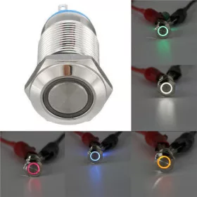   Fém vízálló nyomógomb piros gyűrű megvilágítással 12V 12x12x7.3mm
